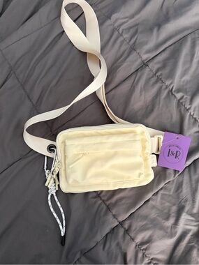 Cream Crossbody Utility Bag with Front Pocket